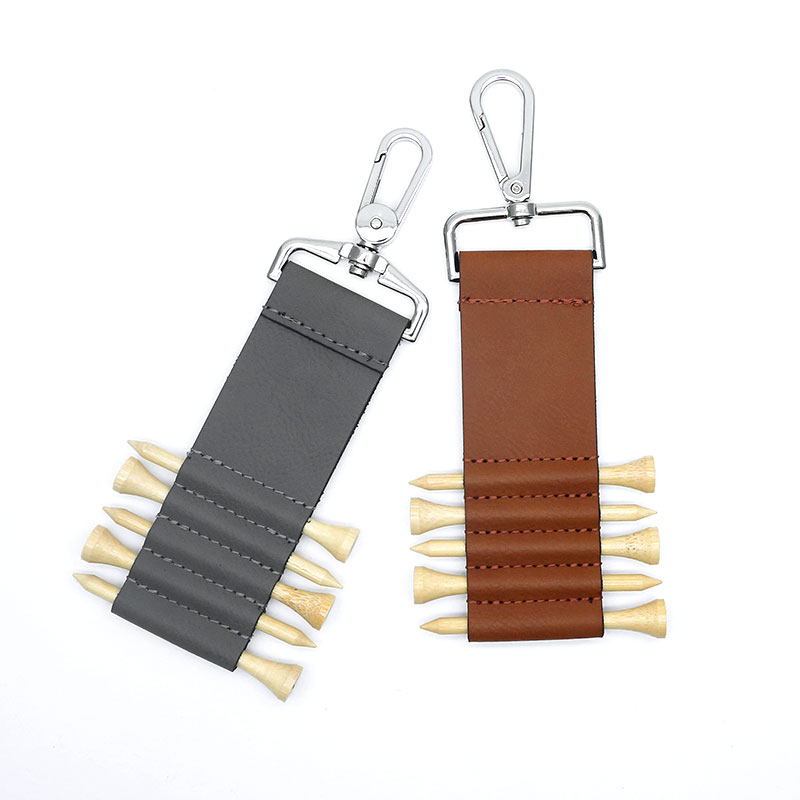 Laserable Leatherette Golf Bag Tag Keychain with 5 Wooden Tees