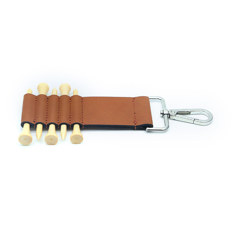 Laserable Leatherette Golf Bag Tag Keychain with 5 Wooden Tees