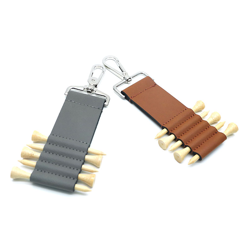 Laserable Leatherette Golf Bag Tag Keychain with 5 Wooden Tees