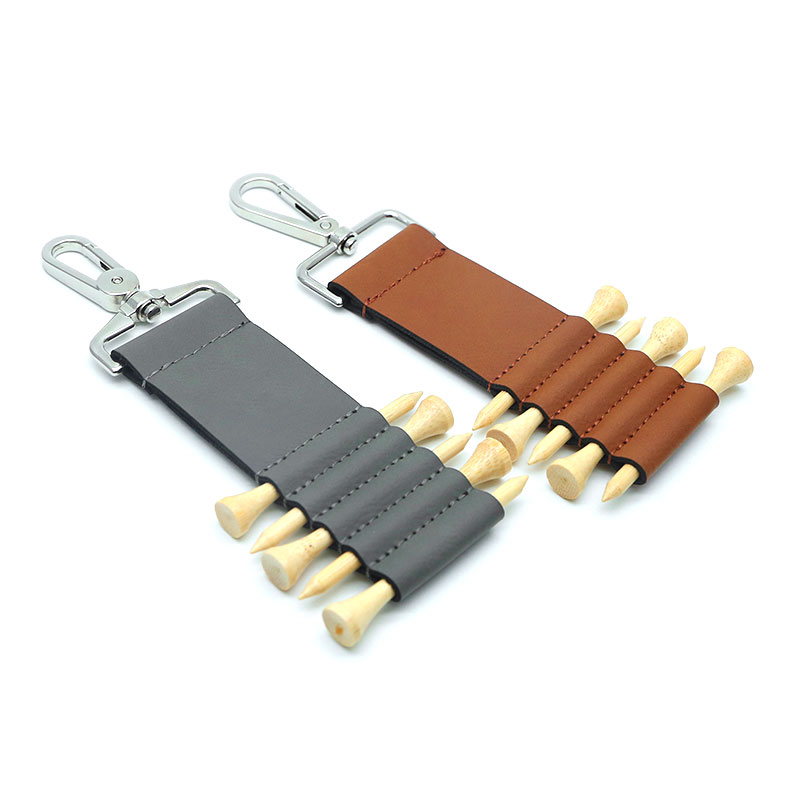 Laserable Leatherette Golf Bag Tag Keychain with 5 Wooden Tees